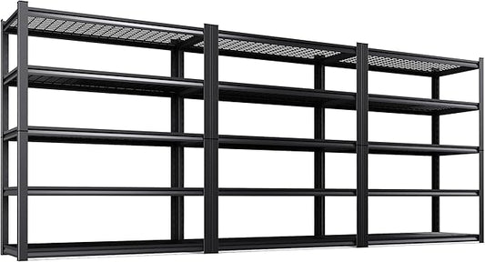 Set of 3 Heavy Duty Garage Shelving 5T Storage Shelves, Adjustable Metal Shelving Unit, Utility Garage Organizer Shelf for Basement, Pantry, Warehouse, Supermarket, 45.6" Wx19.7 Dx78 H