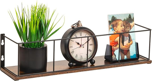 Mind Reader Desktop Shelf for Office Organization and Display, Mounting Hardware Included, Metal and Wood, Brown