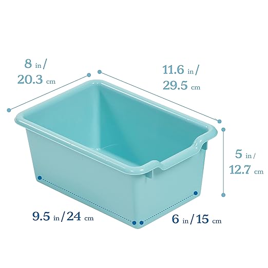 ECR4Kids Scoop Front Storage Bin, Multipurpose Organization, Seafoam, 15-Piece