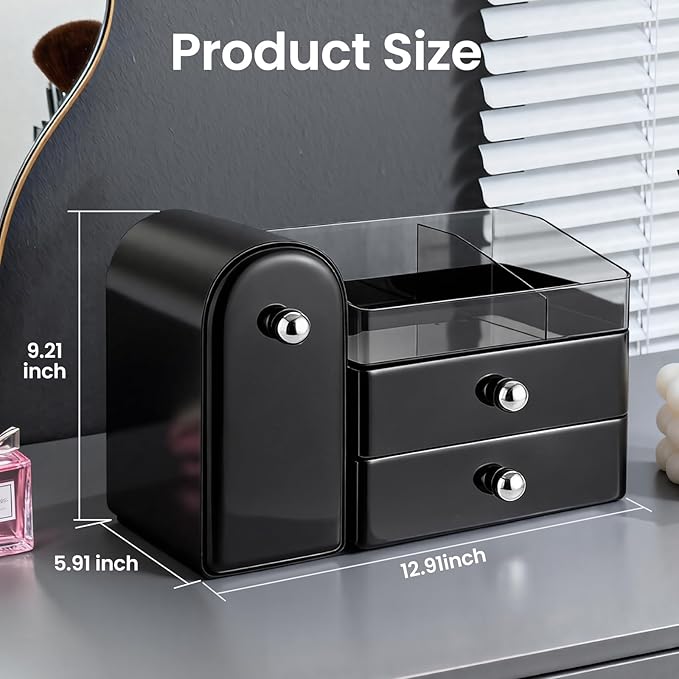 Makeup Organizer,Vanity Organizer with Makeup Brush Holder,Large Skincare Organizers with Drawers,Bathroom Countertop Organizer,Storage Lipstick,Perfume,Nail Polish,Beauty,Mothers Day Gifts