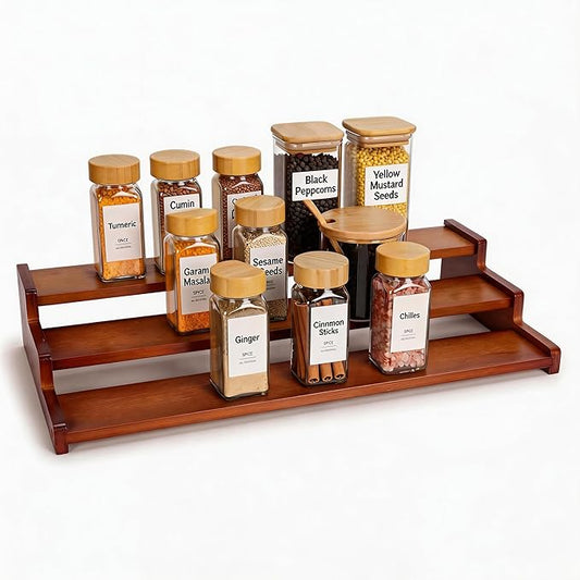 Bamboo Spice Rack，3-Tier Spice Rack Organizer for Cabinet or Pantry (Walnut, L)