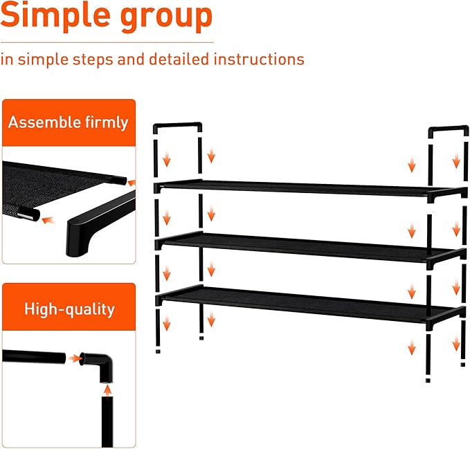 Shoe Rack 3 Tier Shoe Organizer Shoe Storage Shoe Rack for Narrow Hallway Entryway Bedroom Easy Assembly (Black)