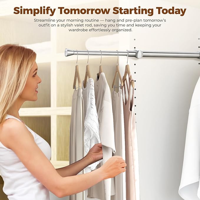 12" Pull-Out Valet Rod for Closet Organization, Add Extra Hanging Space 304 Stainless Steel Closet Rods, Space-Saving Design for Small Closets,Silver 2 Pack