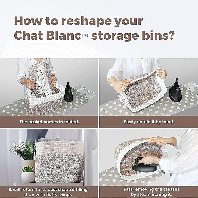 CHAT BLANC Cotton Rope Baskets for Organizing, Shelves, Toys, Storage, Shoe, Bathroom, Laundry, Towel, Nursery, Home Decor, Blanket, Cloth Woven Bins Fabric (Gray7, 15"x10"x9")