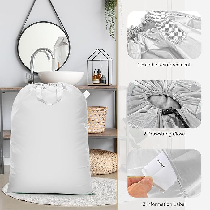 Isink Extra Large Heavy Duty Laundry Bag - 28" x 40", Travel Laundry Bag for Dirty Clothes, Camping (White)