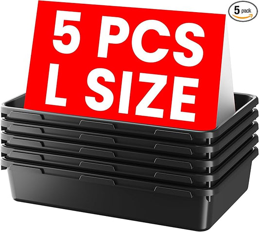 A-LUGEI【Large Size】【5 Pcs】 Tool Box Organizer Tray Divider【Single Size】 Black Plastic Desk Drawer Organizer Garage Organization for Wrench Plier Hammer Bit Socket Extension Screwdriver Bolt Hex key