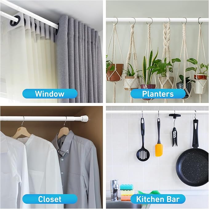 MEXAU 2pack White Tension Rods for Windows 27 to 50 Inch, Never Rust Adjustable Curtain Rod Tension Curtain Rods No Drilling, Spring Tension Curtain Rod for Doorway Window Bookshelf