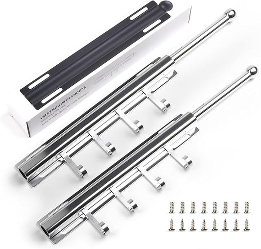 BaiNong 12" Valet Rod for Closet Pull Out With 4 Hooks Valet Rods for Closets (2Pack Silver) Closet Valet Rod Slide Out