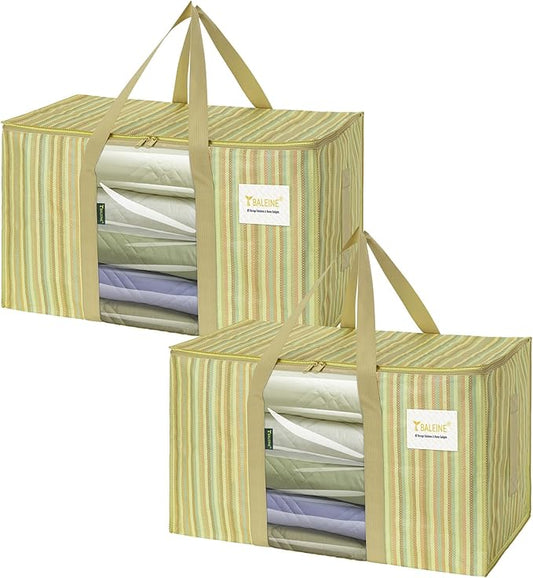BALEINE 2-Pack Oversized Moving Bags with Reinforced Handles, Heavy-Duty Storage Tote Moving Supplies for Packaging, Camping (Color Stripe, 2-Pack)
