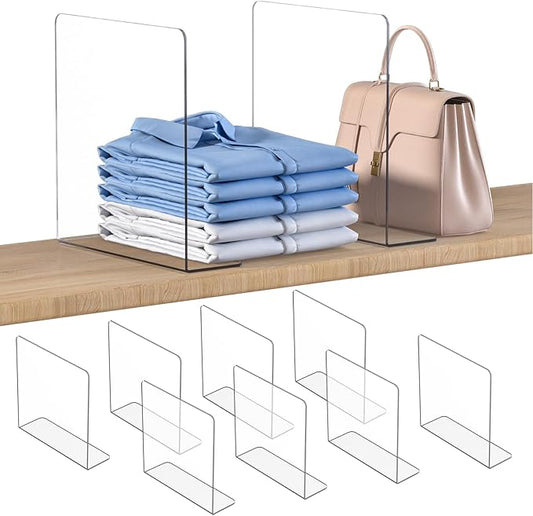 OKPOW Shelf Dividers Closet Organizer - 12" Tall X 11.8" Deep Acrylic Clear Sturdy Separate for Clothes Purse - Adjustable Space Saver Easy Install for Home Organization Enthusiasts 8 Pack