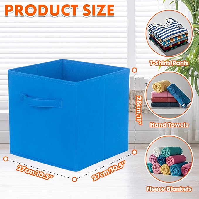 PowerKing Collapsible Storage Cubes with Handles, Fabric Foldable Bins for Closet Shelves, Durable Organization Storage Bins, 10.5'' x 11'' x 10.5'' (2Pack, Royal Blue)