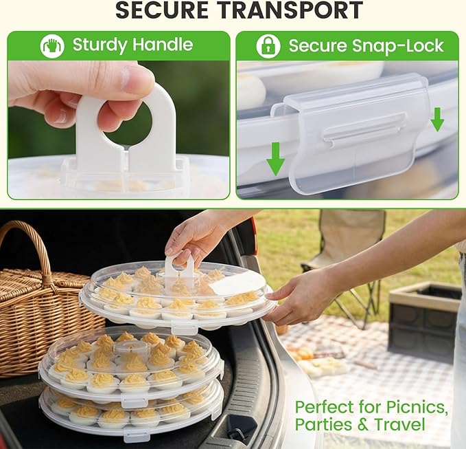 HANSGO Deviled Egg Containers with Lid, 3PCS Deviled Egg Platter Carrier Holder Trays with 66 Slots for Festival Party and Home Kitchen, White
