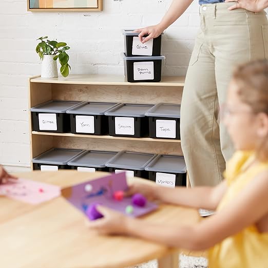 ECR4Kids Cubby Storage Bin with Lid, Multipurpose Organization, Black, 10-Piece