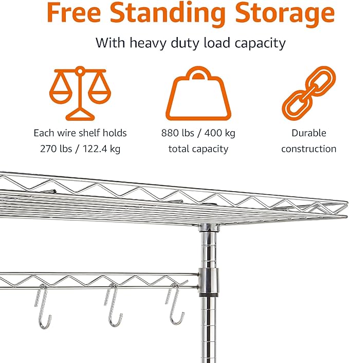 Amazon Basics Kitchen Storage Baker's Rack with Removable Wood Top, Chrome/Beige, 24"W x 59"H x 18"D