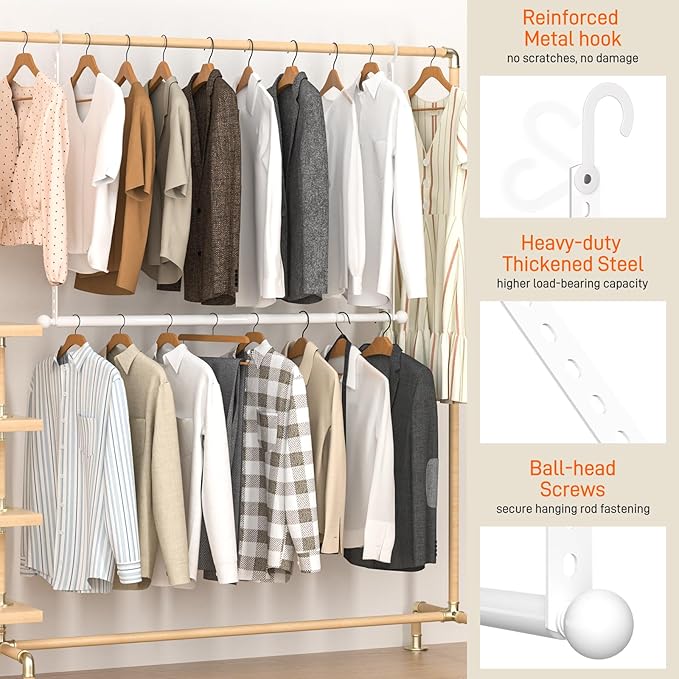 SUTINE Closet Rods for Hanging Clothes, Adjustable Metal Closet Extender Hanging Rod, Space-Saving Closet Rod Extender Clothes Hanging Bar, Closet Poles for Hanging Clothes (White, 31.5-47.2 IN)