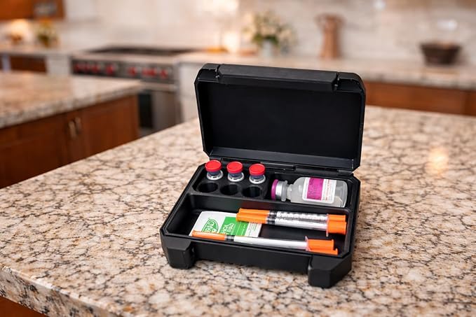 6-Slot 3ml Vial Storage Case – Organizer for GLP-1, Insulin, Peptides & TRT/HRT – Holds 6 Vials (17mm x 40mm) + Syringes with Oversized Compartment – Compact Travel Case