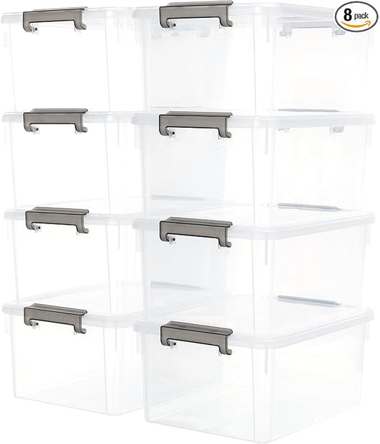 Citylife 17 QT Plastic Storage Bins with Latching Lids Stackable Storage Containers for Organizing Large Clear Storage Box for Garage, Closet, Kitchen, 8 Packs