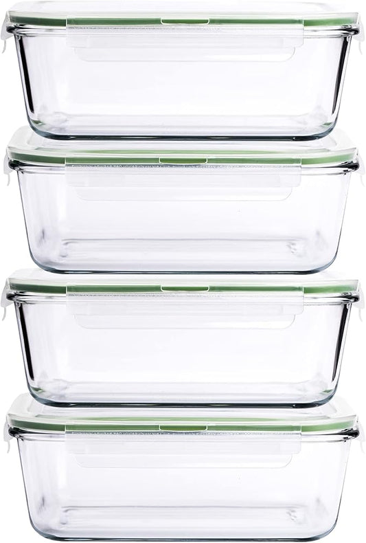 AGTRADE 63 oz Glass Storage Container with locking airtight lids (4, 63 OZ)