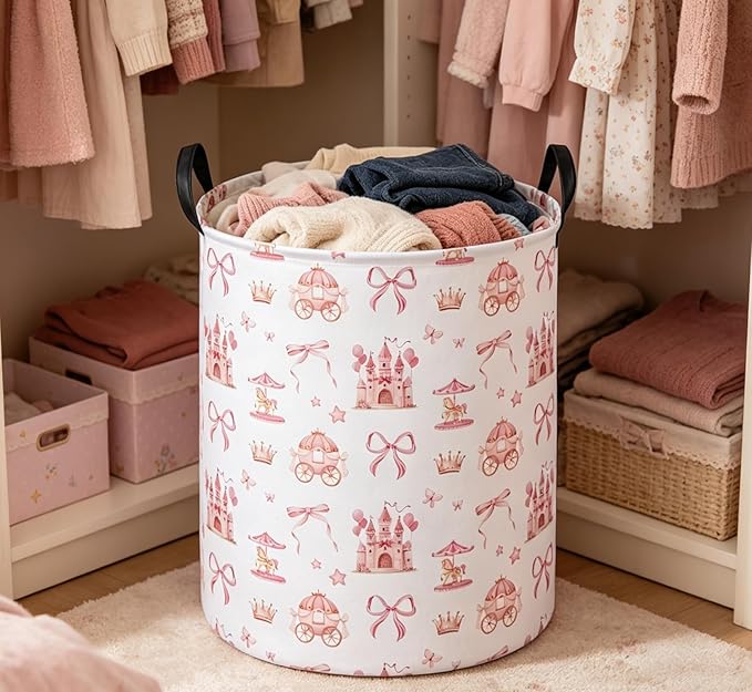 Essme Kids Laundry Basket,Castle Hamper Waterproof Storage Bin for Girls, Pink Hamper,Gift Baskets(Castle)