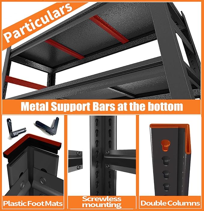 PRESTELION 54" H Storage Shelves 4-Tier Metal Shelf Garage Shelving Unit Adjustable Storage Rack for Basement, Warehouse, Pantry, Closet, Kitchen 54" H x 19.7" W x 13.8" D, Black