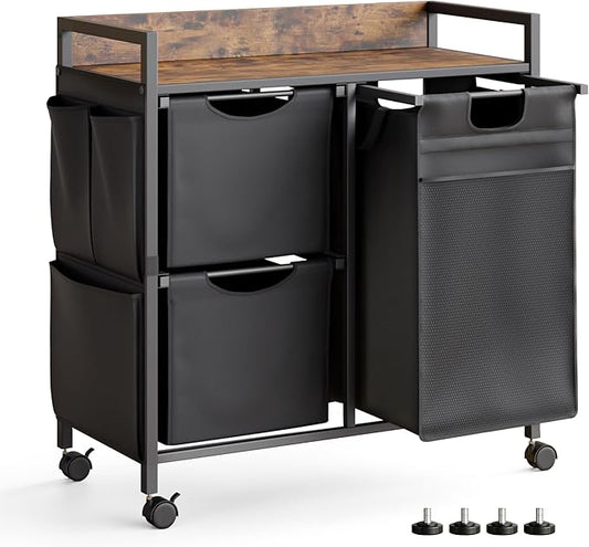 Mondeer Laundry Hamper with 3 Compartments, 100L Laundry Sorter with Wheels, Laundry Basket with Small Side Pockets and Pull-Out Removable Liners for Bedroom Bathroom