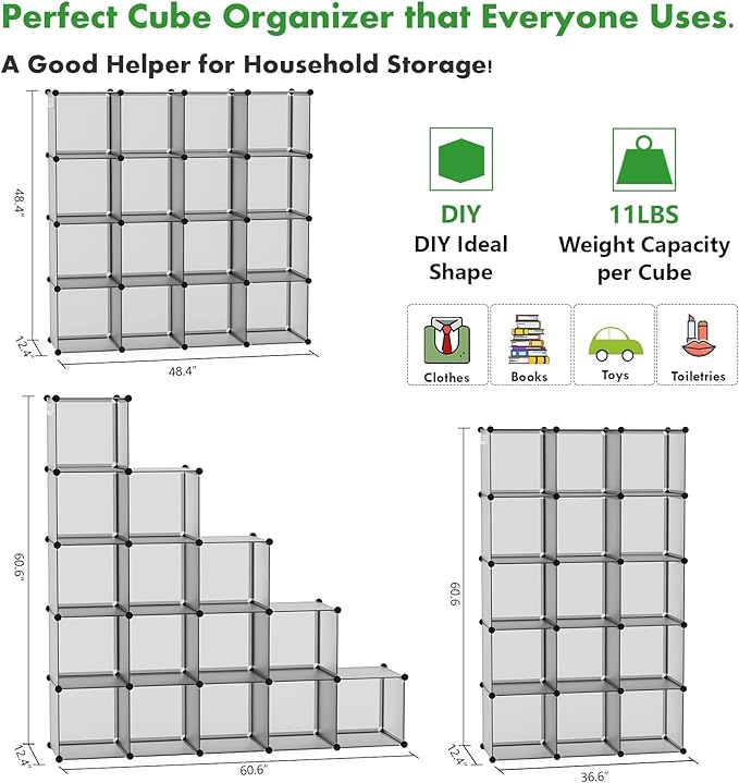 C&AHOME Plastic 16-Cube Grey UPCS16G