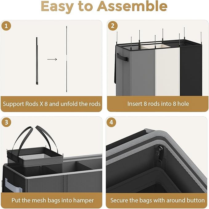 Optish 180L Laundry Hamper 3 Section, Large Laundry Hamper with Lid, Dirty Clothes Hampers with Handles, Laundry Basket Organizer for Laundry, Bedroom, Bathroom, Laundry Sorter Baskets, Black