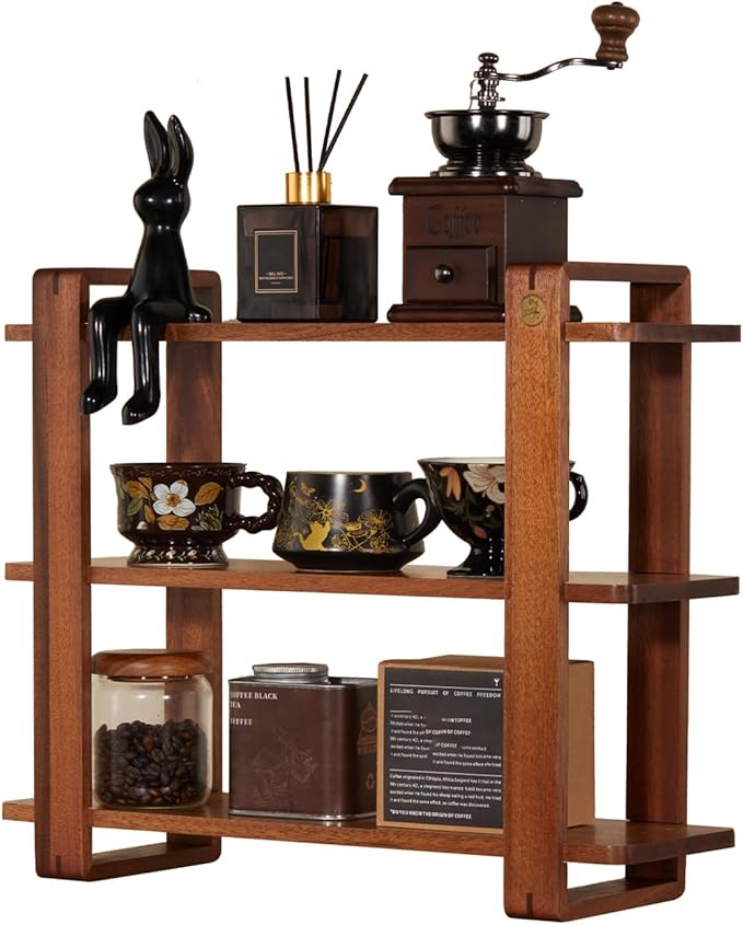 Coffee Station Organizer for Kitchen Countertop Mug Holder 3 Tier Wooden Cup Organizer Stand Shelf