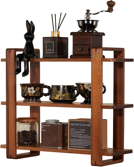 Coffee Station Organizer for Kitchen Countertop Mug Holder 3 Tier Wooden Cup Organizer Stand Shelf