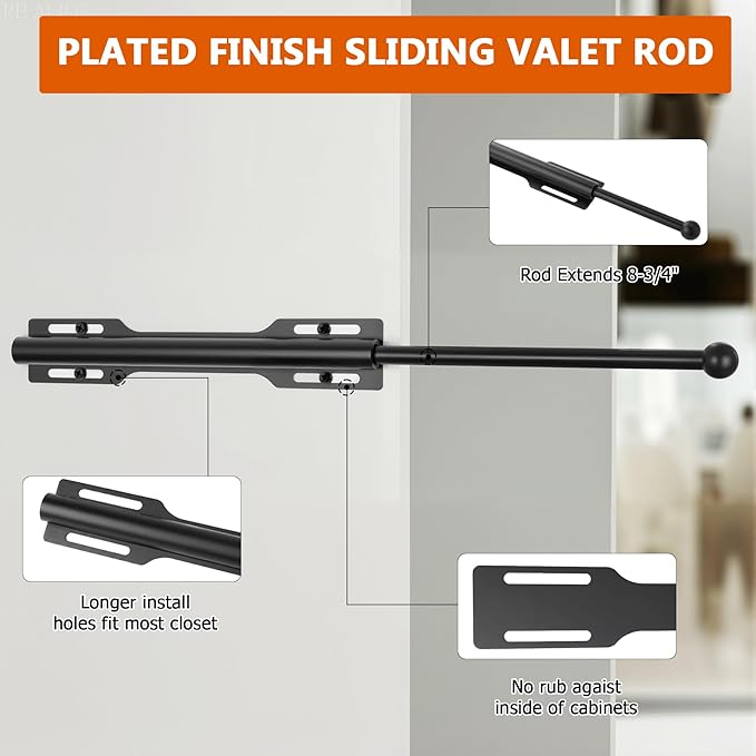 Pull-out Valet Rod for Closet 2 Pack, Black