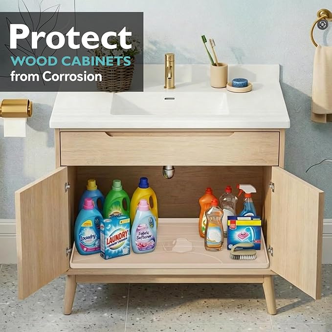 Under Sink Mat 31" x 22", Silicone Under Sink Liner for Kitchen and Bathroom, Waterproof Cabinet Protector Drip Tray, Protects Cabinets from Leaks and Spills