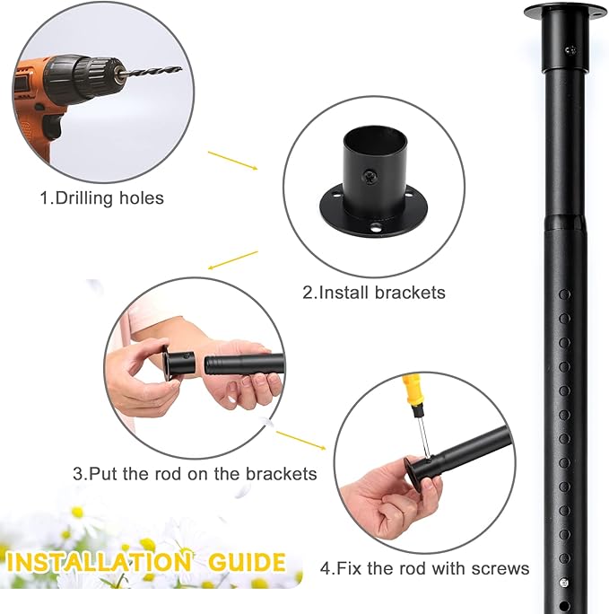 Closet Rod,17 to 55 Inch Adjustable Closet Rods for Hanging Clothes Heavy Duty Closet Hanging Rod Metal Black Closet Poles for Wardrobes