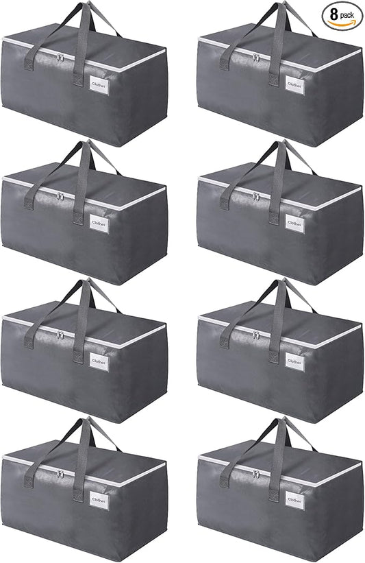 BlissTotes Large Moving Boxes and with Zippers & Handles Moving Supplies with lids, Heavy Duty Totes for Storage Bags for Space Saving, Fold Flat, Moving and Storing 76L, 8 Pack