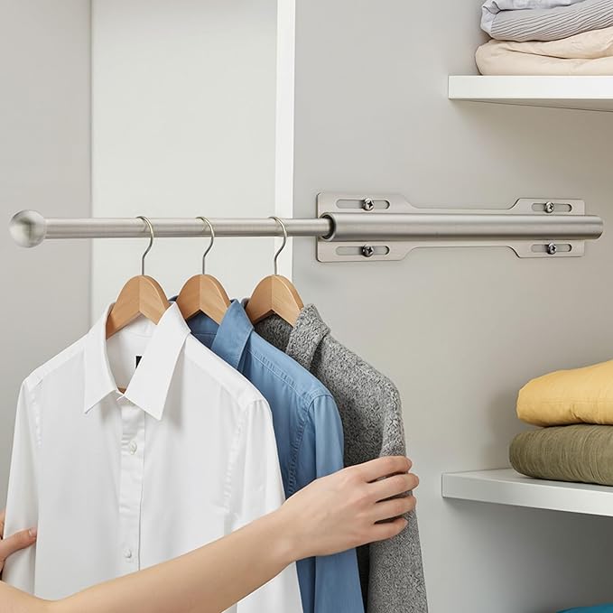 Valet Rod for Closet Pull Out, Rod for Bedroom Laundry Room Bathroom, Nickel