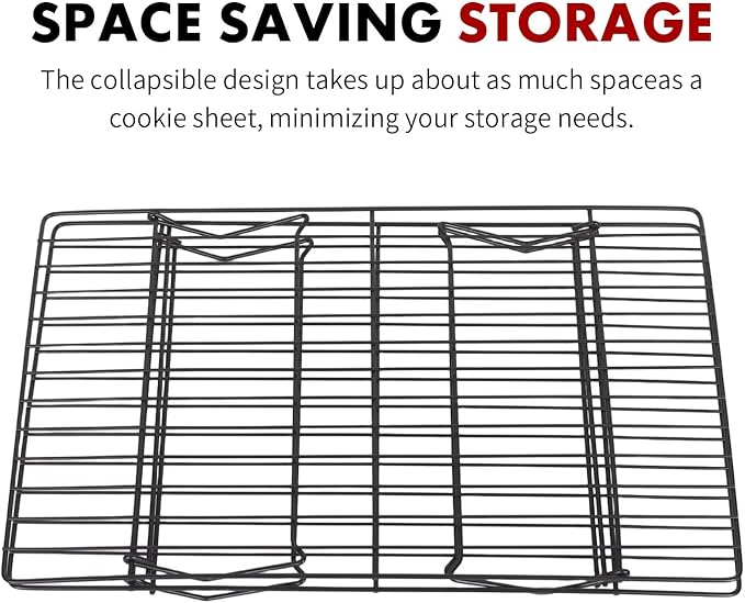 PowerKing 2-Tier Cooling Rack for Baking - 15.75" x 9.84" Stackable Stainless Steel Wire Rack, Non-Stick, Collapsible, Space-Saving Design for Cookies, Cakes, and More, Gifts for Baking Enthusiasts