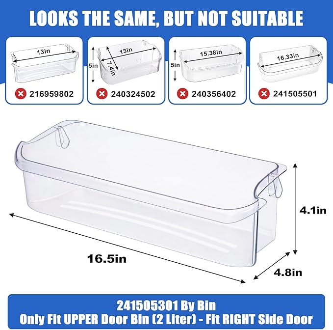 241505301 Refrigerator Door Shelf Bin Replacement 16.5Width x 4.8Depth 2 Liter Compatible with Frigidaire Kenmore PS976745 1056476 AP3769131 241505300 FGHC2331PF FGSC2335T