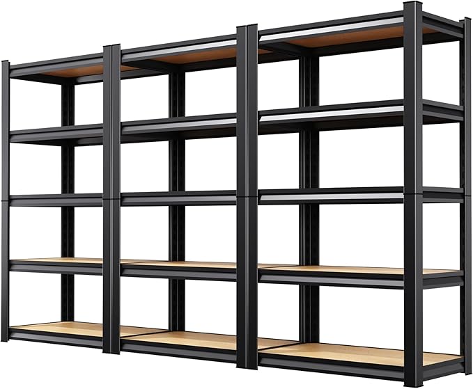 Set of 3 Garage Shelving Heavy Duty Storage Shelves, Metal Adjustable Shelving Unit, Utility Garage Organizer Shelf for Basement, Pantry, Kitchen, Warehouse,11.8" Dx27.5 Wx71.2 H Black