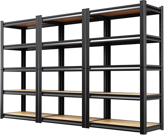 Set of 3 Garage Shelving Heavy Duty Storage Shelves, Metal Adjustable Shelving Unit, Utility Garage Organizer Shelf for Basement, Pantry, Kitchen, Warehouse,11.8" Dx27.5 Wx71.2 H Black