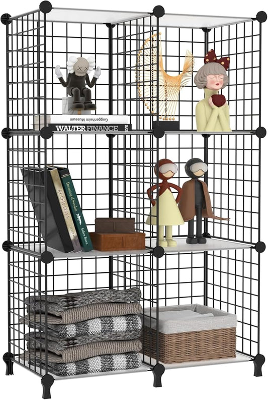 AWTATOS 6 Cube Storage Wire Closet Organizers DIY Stackable Storage Shelves Bookcase Cabinet for Home Office, Black