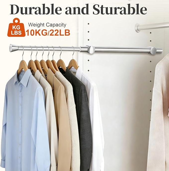 2Pcs Valet Rod for Closet Pull Out, Adjustable Heavy Duty Closet Valet Rod, Metal Stainless Steel Closet Rods for Hanging Clothes, Scarf, Pants