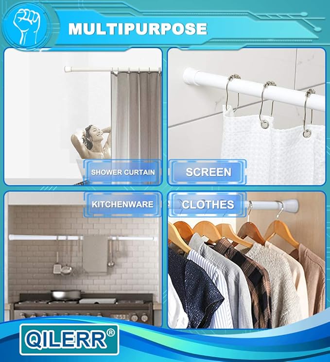Short Tension Rod 16 to 28 Inche Small Shower Curtain Rods No Drilling Adjustable Heavy Duty Extension Loaded Spring Tension Rod for Windows, Closets, Curtains, 7/8" Diameter, White