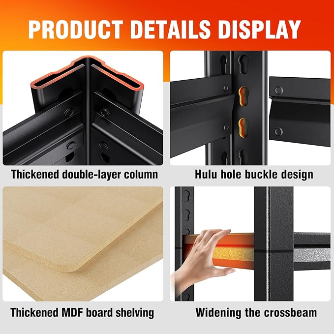 2 Pack Garage Shelving Heavy Duty Storage Shelves, Metal Adjustable Shelving Unit, Utility Garage Organizer Shelf for Basement, Pantry, Kitchen, Warehouse,12" Dx28 Wx71.2 H Black