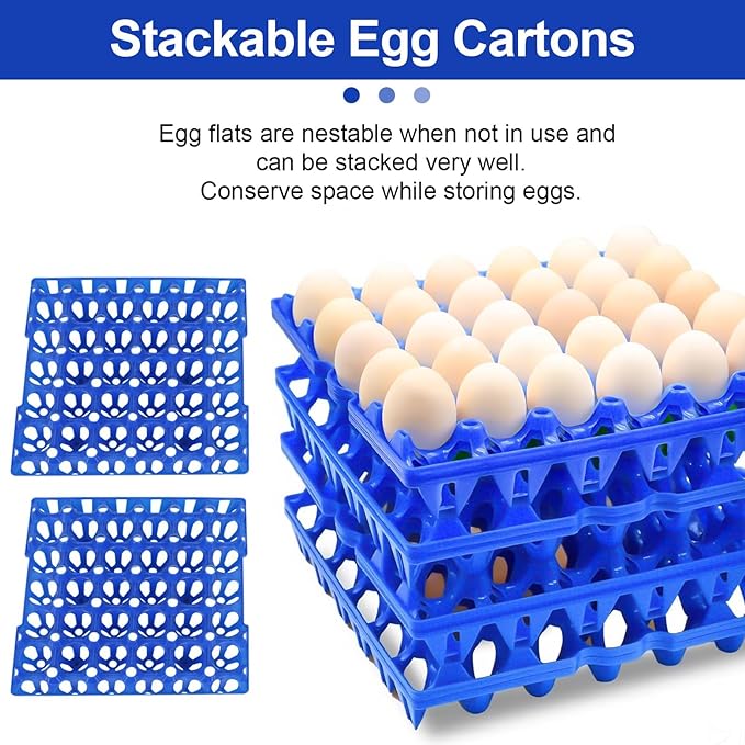 8PCS Plastic Egg Tray Egg Crates 30-Egg Flats, Stackable Egg Cartons Hold Multiple Eggs for Home Chicken Farmers, Plastic Egg Crate Farm Products for Storing, Sorting, Shipping Eggs - Blue