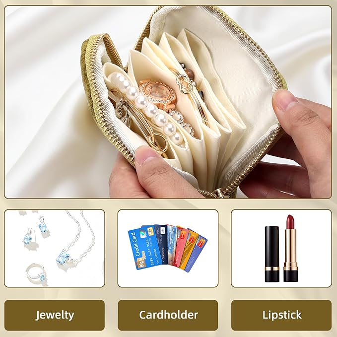 Travel Jewelry Case Small Soft Velvet Organizer Pouch Travel Gifts for Women Storage Bags Mini Jewelry Bag for Gemstones Bracelets Healing Crystal Earring Necklaces Small Pouch Olive Green