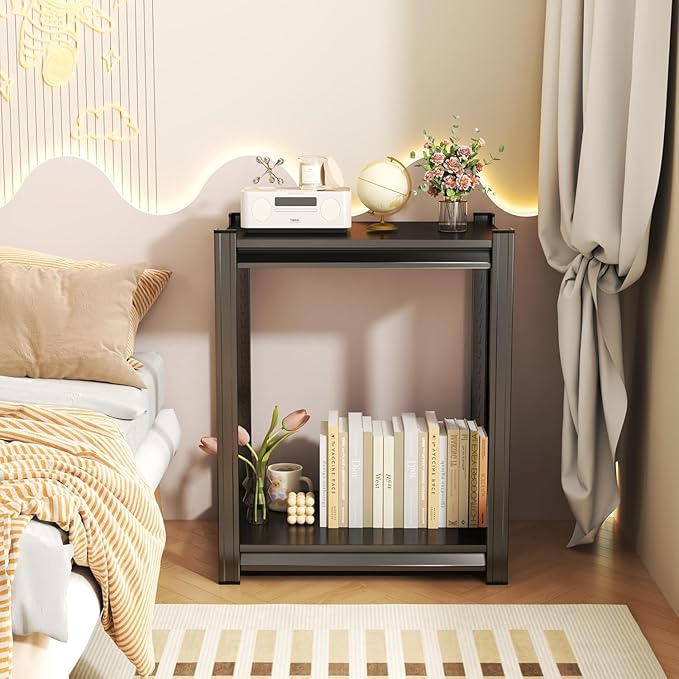 2 Tier Storage Shelves Small Shelves Metal Shelf Organizer Unit Adjustable Steel Shelving for Shop, Warehouse, Basement, Kitchen, Bedroom, Garage, Black, 16" W X 16" L X 22" H