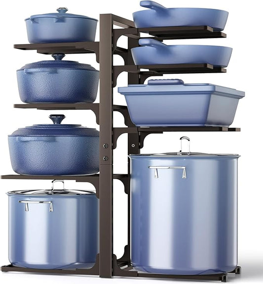 ORDORA Pots and Pans Organizer under Cabinet, 20.8" Height Heavy Duty 120LBS Pots Pans Organizer Rack for Cabinet 8-Tier Adjustable for Big Stockpots, Dutch Oven, Cast-iron Pan, Heavy Cookware, Bronze