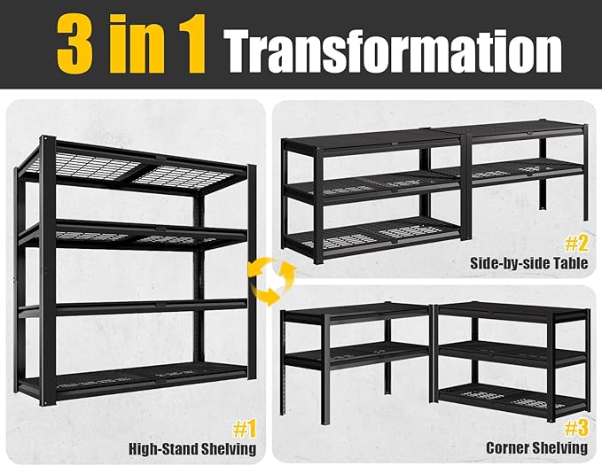 PrimeZone Heavy Duty Garage Shelving 2200 LBS 4 Tier Heavy Duty Storage Shelves Adjustable Industrial Metal Wire Shelf Unit for Garage,Basement,Pantry,Warehouse,Commercial,40" W X 20" D X 60" H 4Pack