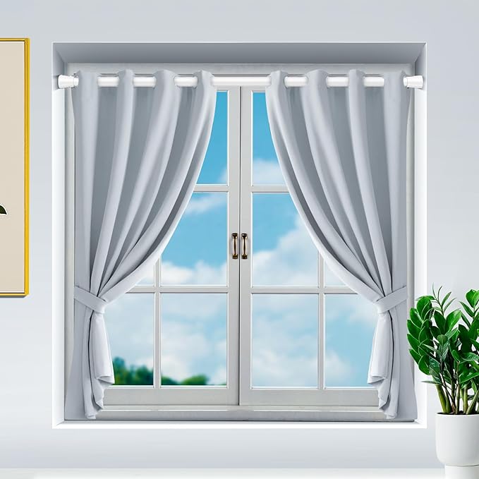 MEXAU Tension Curtain Rod for Windows 27 to 50 Inch，Spring Tension Rods White Curtain Rods No Drilling Adjustable Spring Rod Extendable Tension Rod for Kitchen, Bathroom, Window, Bookshelf.