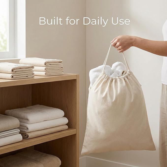 Urban Villa Laundry Bags 2-Pack 28”x36" Extra-Large Cotton Canvas Heavy Duty Washable Durable Travel Laundry Sacks with Drawstring Closure Reusable Hamper Liners for Dirty Clothes Delicates & Lingerie