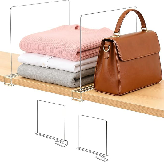 Acrylic Shelf Dividers for Closet Organization: Clear Handbag Purse Organizer for Closet - Shelf Separators for Sweater Sweatshirt Clothes Towel in Home Kitchen, 2Pack
